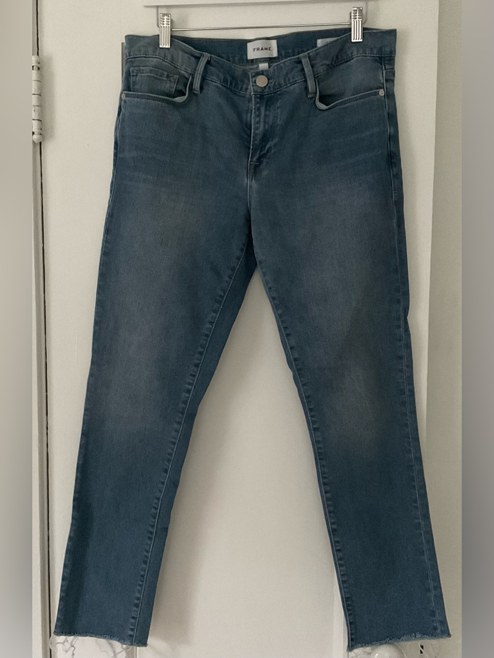 FRAME Le Garçon Jeans Size 29 Deepwater Blue Raw Hem Boyfriend